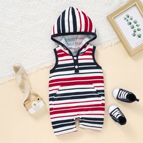Baby Boy Striped Button Up Hooded Tank Romper