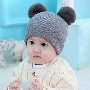 Baby / Toddler Solid Pompon Knitted Beanie Hat