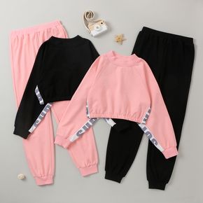 2-piece Kid Girl Letter Print Crop Pullover Sweatshirt and Solid Color Pants Casual Set