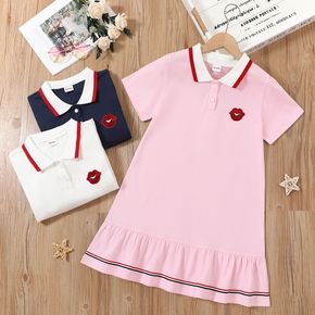Pretty Kid Girl Preppy Style Polo Collar Tunic Dress