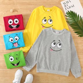 Kid Girl/ BoyCute Face Emoji Print Pullover Sweatshirt