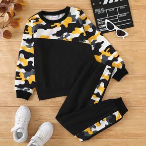 2-piece Kid Boy Camouflage Colorblock Pullover Sweatshirt and Pants Set