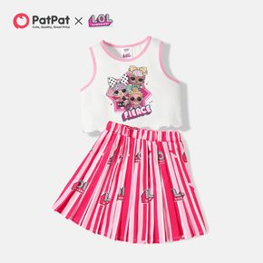 L.O.L. SURPRISE! 2pcs Kid Girl Letter Print  Sleeveless  Tee and Stripe Pink Skirt Set