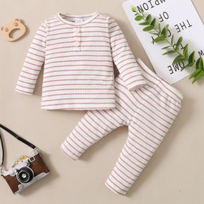 2-piece Baby Girl Stripe Long-sleeve Top and Pants Casual Set