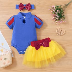 3pcs Baby Girl Princess Party Short-sleeve Romper with Mesh Tutu Skirt and Headband Set