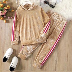2pcs Kid Boy/Kid Girl Striped Velvet Hoodie Sweatshirt and Pants Set
