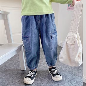 1pcs Toddler Boy Casual Jeans Solid color Patch pocket
