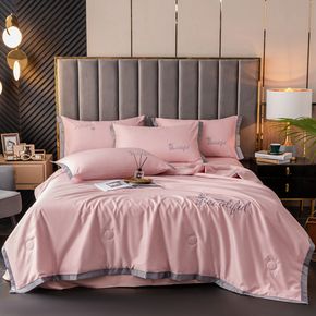 Solid Color Washed Silk Air Condition Thin Quilt Summer Spring Cool Bedspreads Patchwork Pink Simple Comforter Blanket