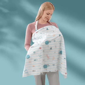 Baby Nursing Cover for Breastfeeding with Sewn-in Burp Cloth & Matching Pouch Cartoon