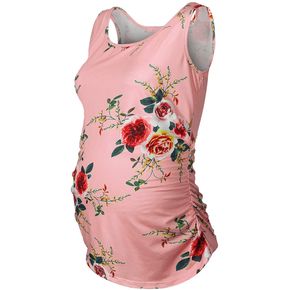 Maternity Round collar Floral full print Tank Tops