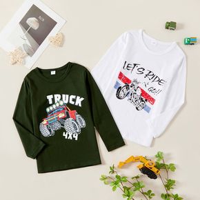 Stylish Kid Boy Letter Vehicle Print Long-sleeve T-shirt