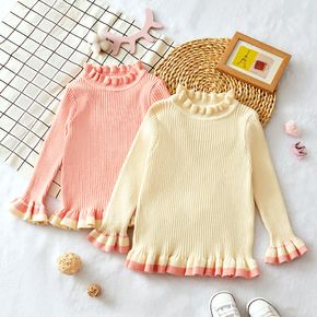 Toddler Girl Ruffled Colorblock Rib-knit Sweater