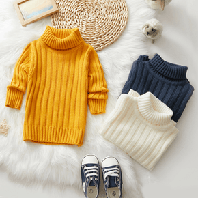 Baby Girl Solid Turtleneck Ribbed Knit Sweater Dress