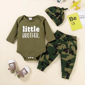 Baby Boy 3pcs Army Green Letter and Camouflage Print Long Sleeve Set