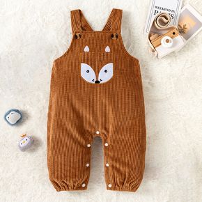 Baby Boy/Girl Cartoon Fox Embroidered Brown Corduroy Overalls