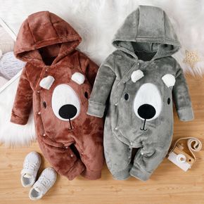 Baby Boy Cartoon Animal Pattern Thickened Fleece Snap-up Long-sleeve Hooded Jumpsuit