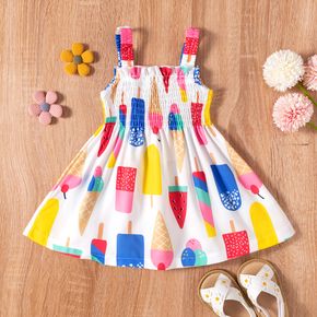 Baby Girl All Over Colorful Popsicle Print Sleeveless Shirred Dress