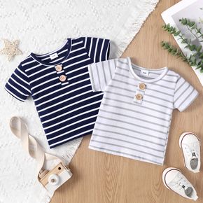 Baby Boy Button Design Striped Short-sleeve T-shirt