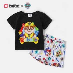 PAW Patrol 2pcs Toddler Boy Letter Print Short-sleeve Black Tee and Allover Print Shorts Set