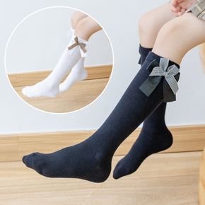 Toddler / Kid Houndstooth Bow Decor Pure Color Stockings
