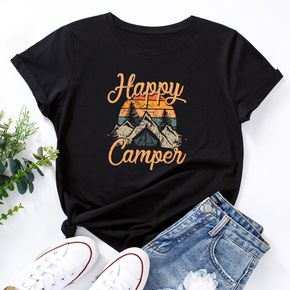 Casual HAPPY CAMPEN Letter Printed Short-sleeve Loose Tee For women