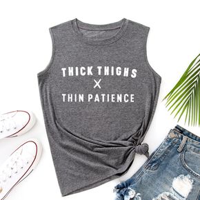 Casual Letter Print Round collar Tank Tops