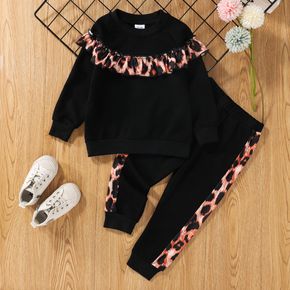 2-piece Toddler Girl Ruffled Leopard Print Pullover and Elasticized Pants Set