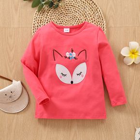 Toddler Girl Fox Floral Embroidered Long-sleeve Tee
