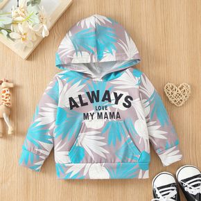 Baby Boy/Girl All Over Leaves and Letter Print Long-sleeve Hoodie with Pocket