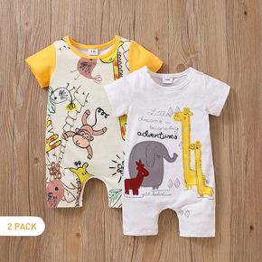 2-Pack Baby Boy/Girl Cartoon Animals Print Short-sleeve Rompers Set