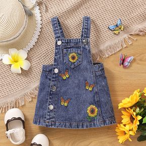 Baby Girl Sunflower & Butterfly Print Denim Overall Dress