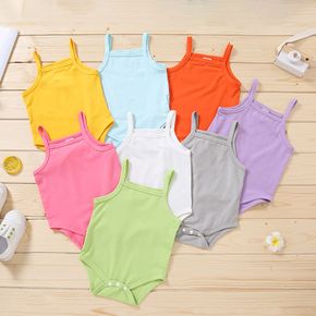 Multi Color Solid Sleeveless Strappy Baby Romper