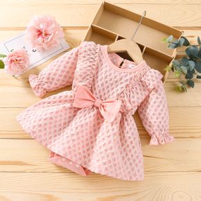 Pink Jacquard Ruffle Bowknot Long-sleeve Princess Baby Romper Dress