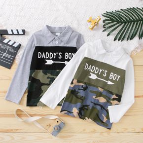 Kid Boy Letter Camouflage Print Colorblock Long-sleeve Polo Shirt