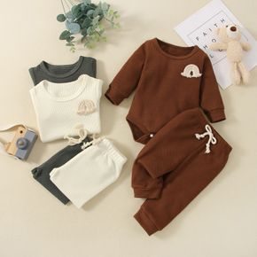Conjunto de calças e macacão de manga comprida maciço com design arco-íris de 2 peças para bebê menino / menina