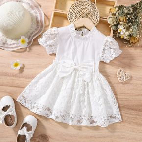 Baby Girl White Lace Puff-sleeve Bowknot Party Dress