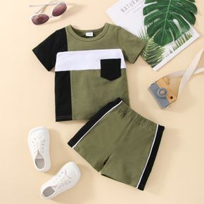 2pcs Baby Boy 95% Cotton Short-sleeve Colorblock T-shirt and Shorts Set