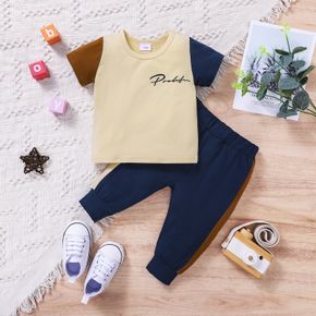 2pcs Baby Boy 95% Cotton Short-sleeve Colorblock T-shirt and Pants Set