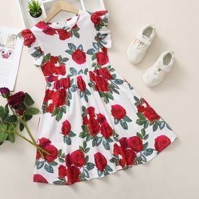 Pretty Kid Girl Floral Ruffle-sleeve Dress