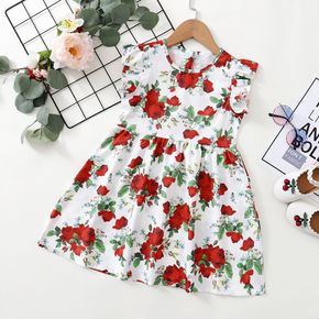 Kid Girl Ruffled Rose Floral Print Sleeveless Dress