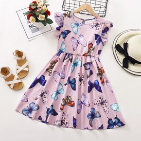 Pretty Kid Girl Animal Butterfly Print Flounced Dress