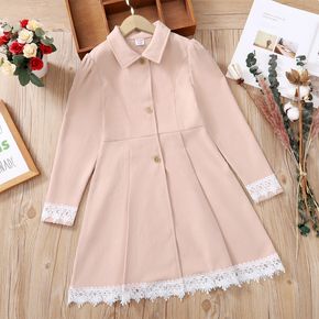 Kid Girl Lace Design Lapel Collar Bowknot Button Design Trench Coat