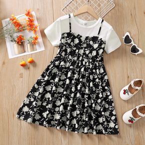 Kid Girl Faux-two Floral Print Short-sleeve Dress