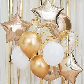 12-pack Party Balloons Decoration Set, Silver & White & Five-pointed Star for Bridal & Baby Shower, Wedding, Birthday, Graduation, Anniversary Party