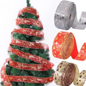 2 Meters/Roll Christmas Tree Ribbon Gauze Ribbon Christmas Gift Wrapping Ribbon Party Arrangement