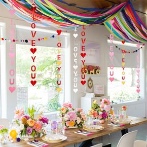 I Love You Paper Hanging Decoration Heart Window Curtains for Wedding Proposal Valentine's Day Anniversary Wedding Engagement Home Indoor Party Decor Supplies