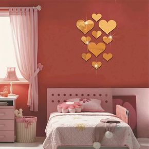 10-pack 3D Acrylic Heart Mirrors Sticker Mirror Surface Heart Wall Sticker Art Wall Sticker Decal for Living Room Bedroom Home Decor Supplies