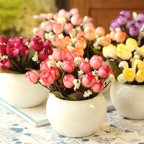 15 Heads Mini Artificial Rose Flowers Fake Rose Bud Bouquets Flowers Crafts for Party Wedding Valentine's Day Home Decor