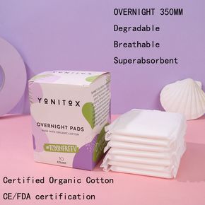 10 Count Overnight Pads Organic Cotton Sanitary Pads 350mm Night Sanitary Napkins Menstrual Care Hygiene Product