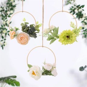 Bamboo Ring Simulation Garland Fake Flowers Wall Hanging Pendant Decoration Handmade Dream Catcher Wall Decor